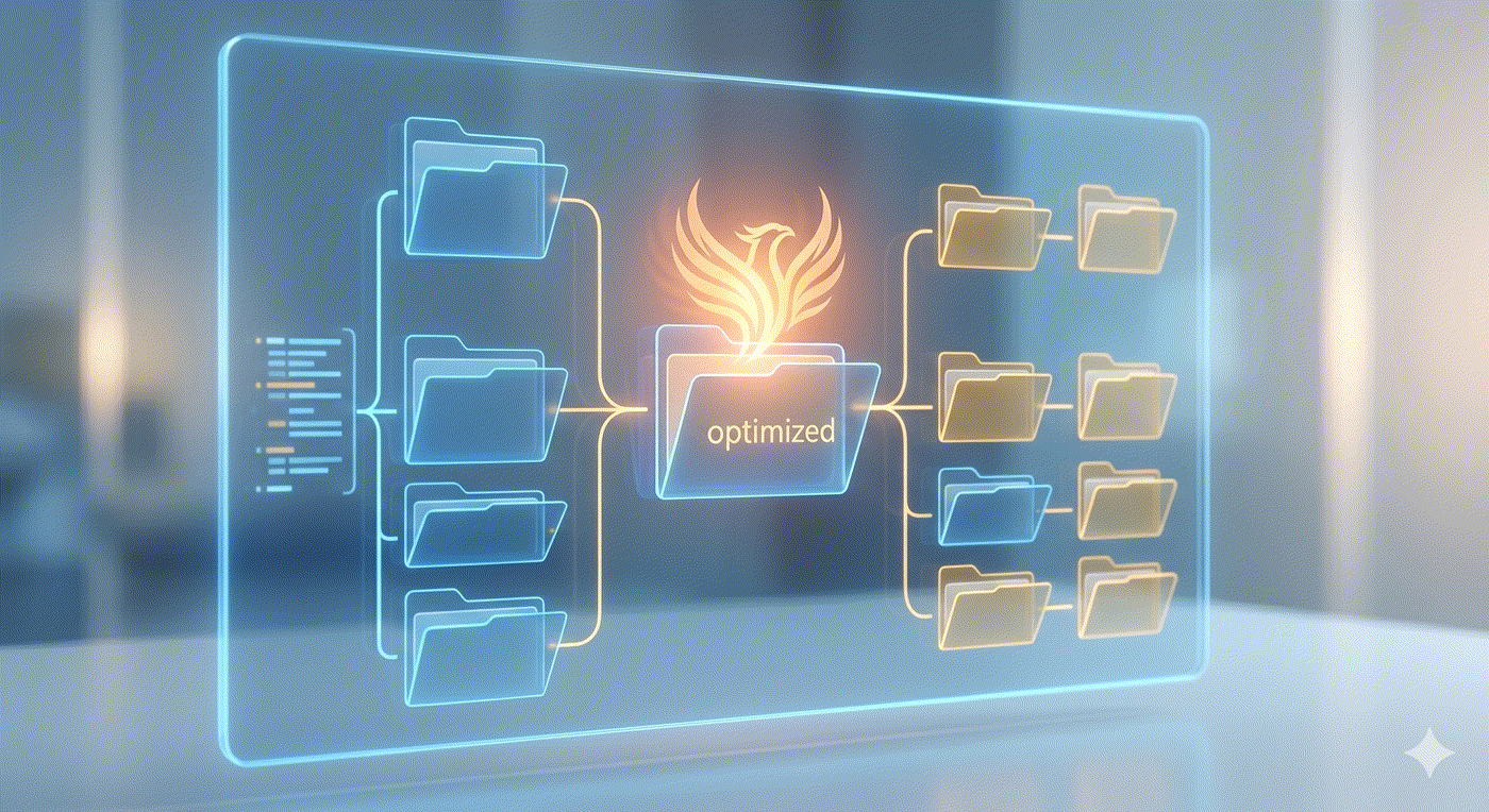 Clean optimized folders organized around a phoenix